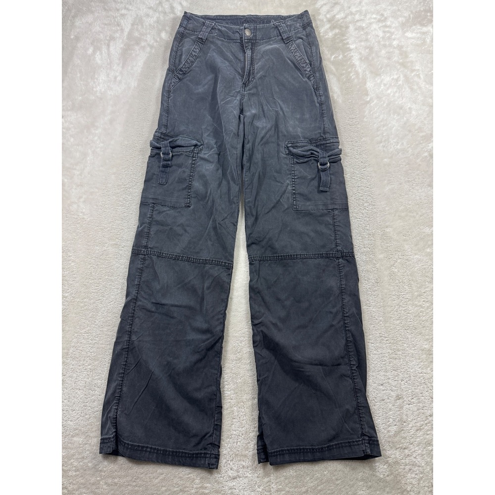 American Eagle Womens Baggy Wide Leg Cargo Black Pants 000 Regular Meas: 24x30